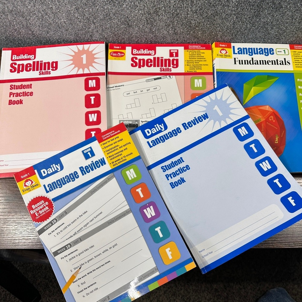 Evan-Moor Grade 1 Language Arts 5 Pc Bundle Spelling Grammar Review Homeschool